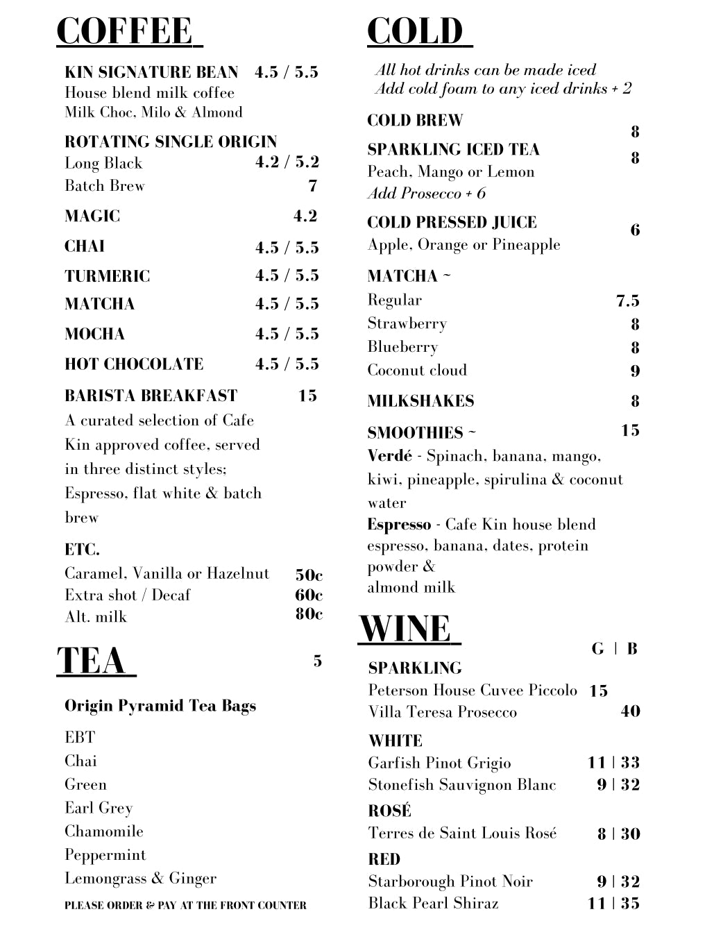 MENU. – CAFE KIN