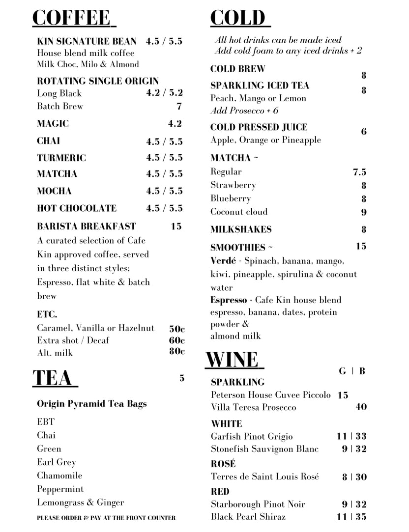 MENU. – CAFE KIN